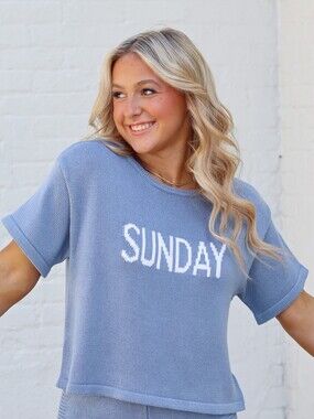 Le Lis short-sleeve cropped knit sweater shirt  denim-blue  SUNDAY SZ M